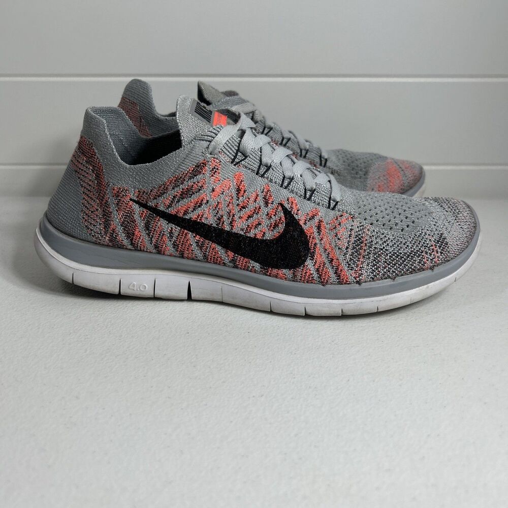 Nike Free 4.0 Flyknit Women's Shoes Size 8.5 Gray Orange Running Sneakers